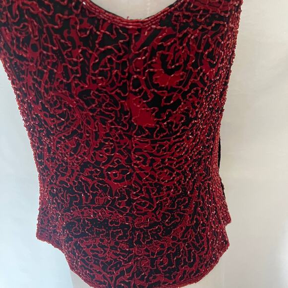 Vintage Y2K Andretta Donatello Silk Beaded Top Sz L Red Whimsigoth Party Indie - Picture 5 of 12